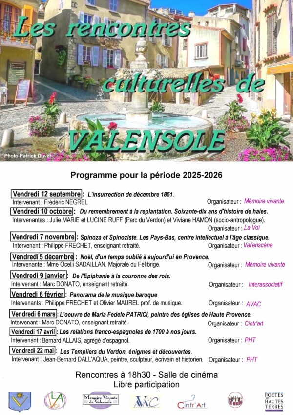 Les rencontres culturelles de Valensole : période 2025-2026_Valensole