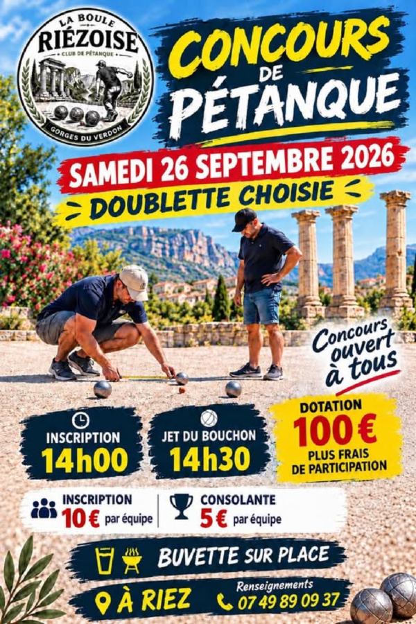 Concours de pétanque – Doublette choisie à Riez
